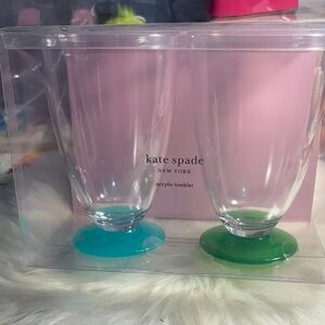 NIB! Kate Spade Clear Tumblers with Blue and Green Bases